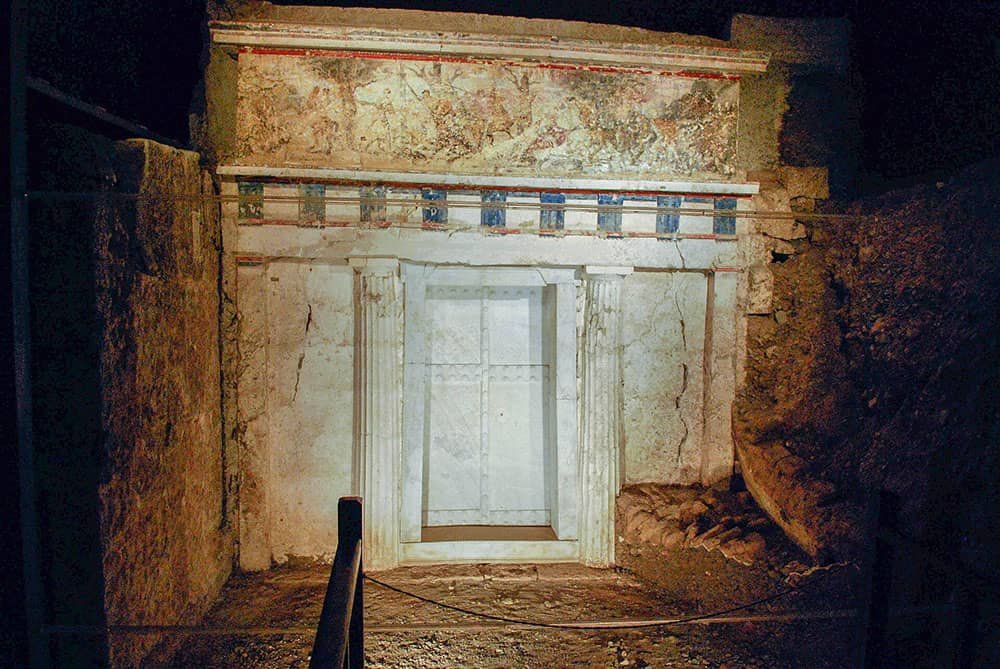 Facade of Philip II of Macedon tomb in Vergina Greece